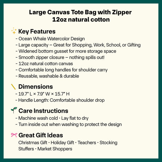 π π Watercolor Whale & Waves Tote Bag β Spacious Eco Canvas Bag