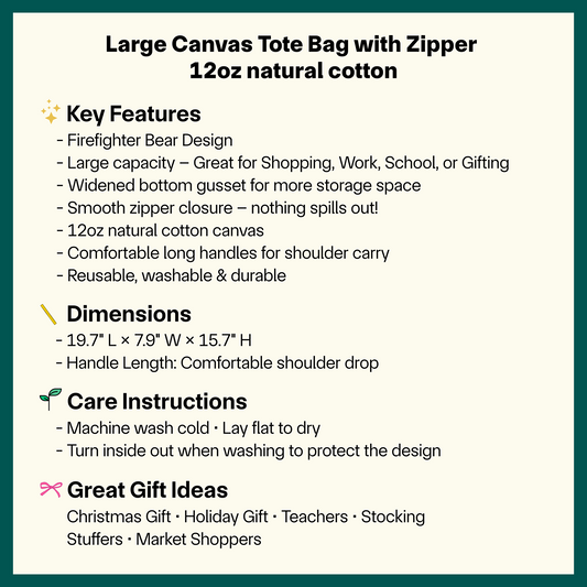 ππ» Firefighter Bear Tote Bag β Large Canvas Tote