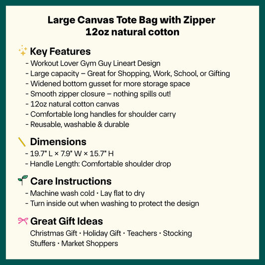 Gym Workout Tote Bag – Fitness Line Art Canvas Tote, Workout Lover Gift, Minimalist Fitness Bag