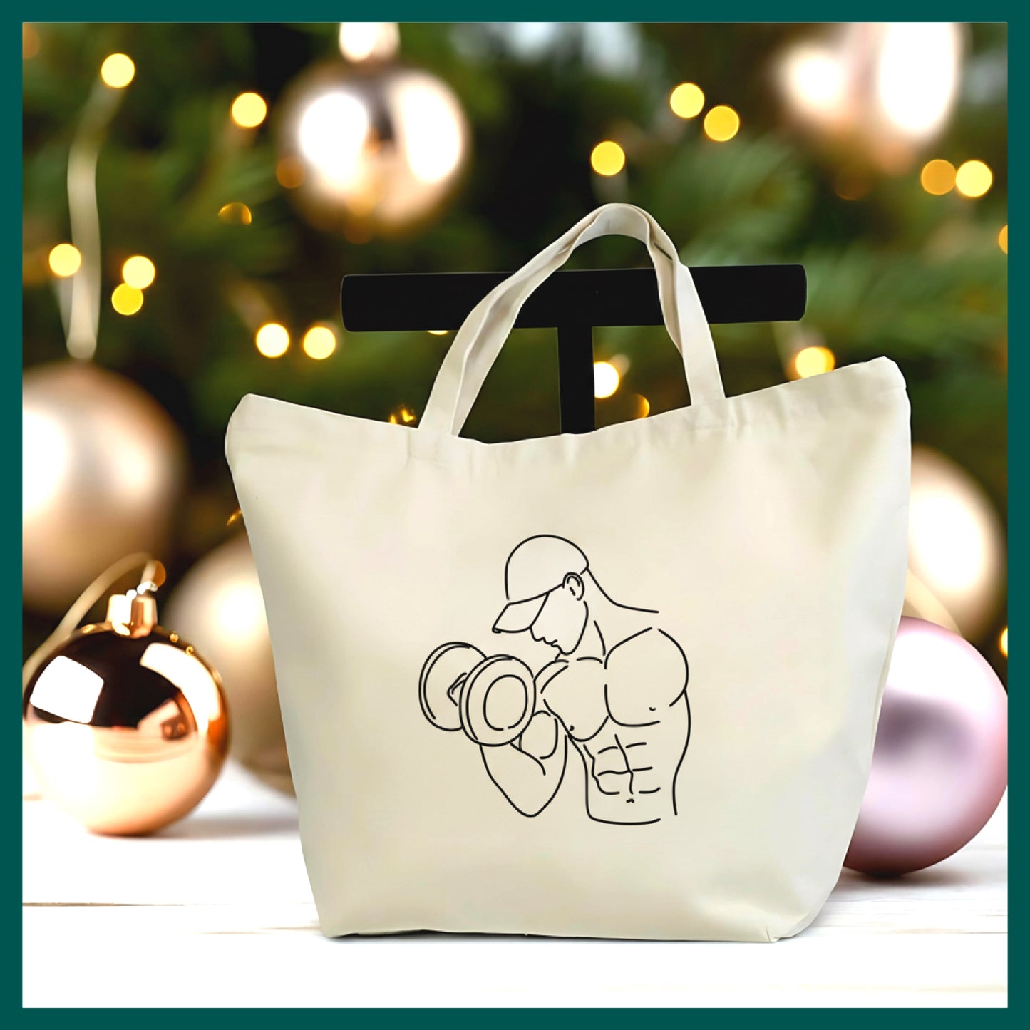 Gym Workout Tote Bag – Fitness Line Art Canvas Tote, Workout Lover Gift, Minimalist Fitness Bag