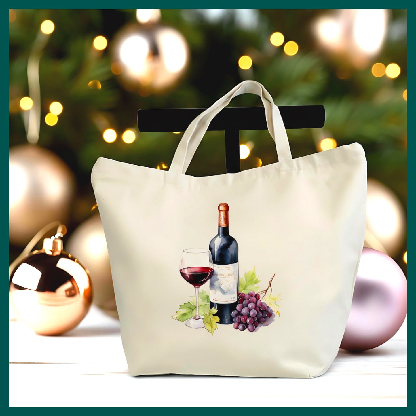 Wine Lover Tote Bag – Wine Bottle & Grapes Canvas Tote, Vineyard Aesthetic Bag, Gift for Wine Lovers