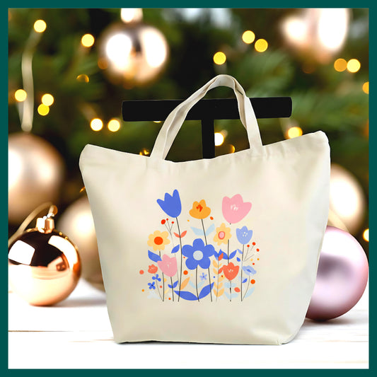 Colorful Wildflower Tote Bag – Bright Floral Canvas Bag, Cute Everyday Carryall, Gift for Flower Lovers
