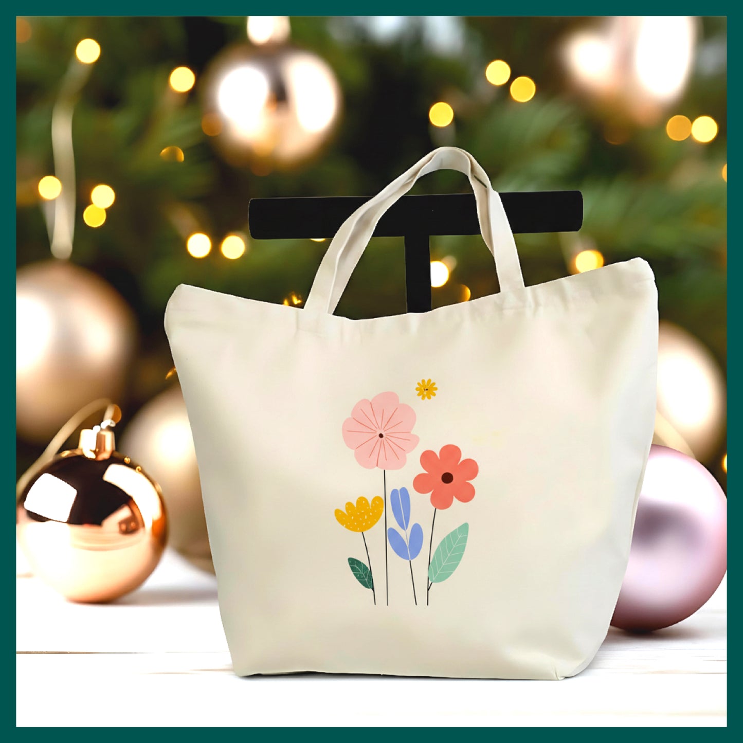 Minimalist Floral Tote Bag – Soft Pastel Flower Canvas Bag, Simple Aesthetic Everyday Tote