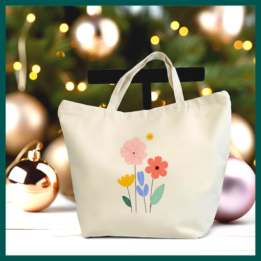Minimalist Floral Tote Bag – Soft Pastel Flower Canvas Bag, Simple Aesthetic Everyday Tote
