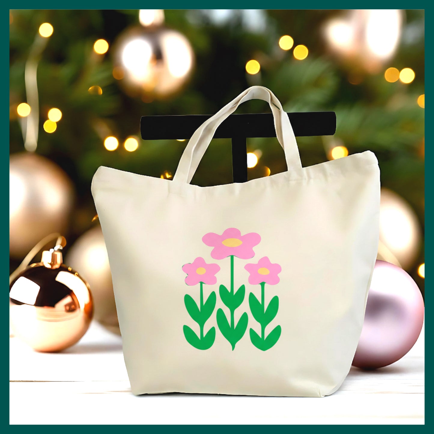Cute Pink Flower Tote Bag – Simple Blossom Canvas Tote, Feminine Floral Bag, Gift for Her