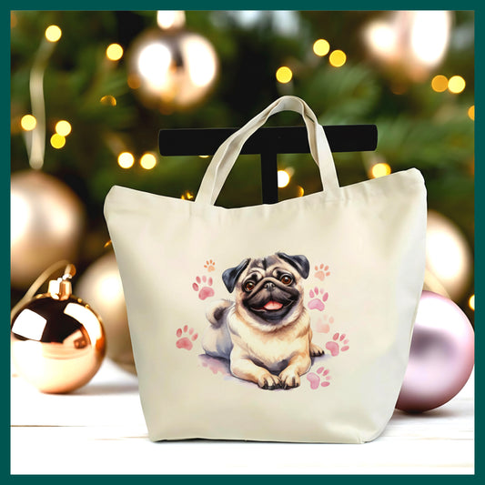Cute Pug Tote Bag – Adorable Dog Canvas Tote, Pet Lover Gift, Kawaii Puppy Bag