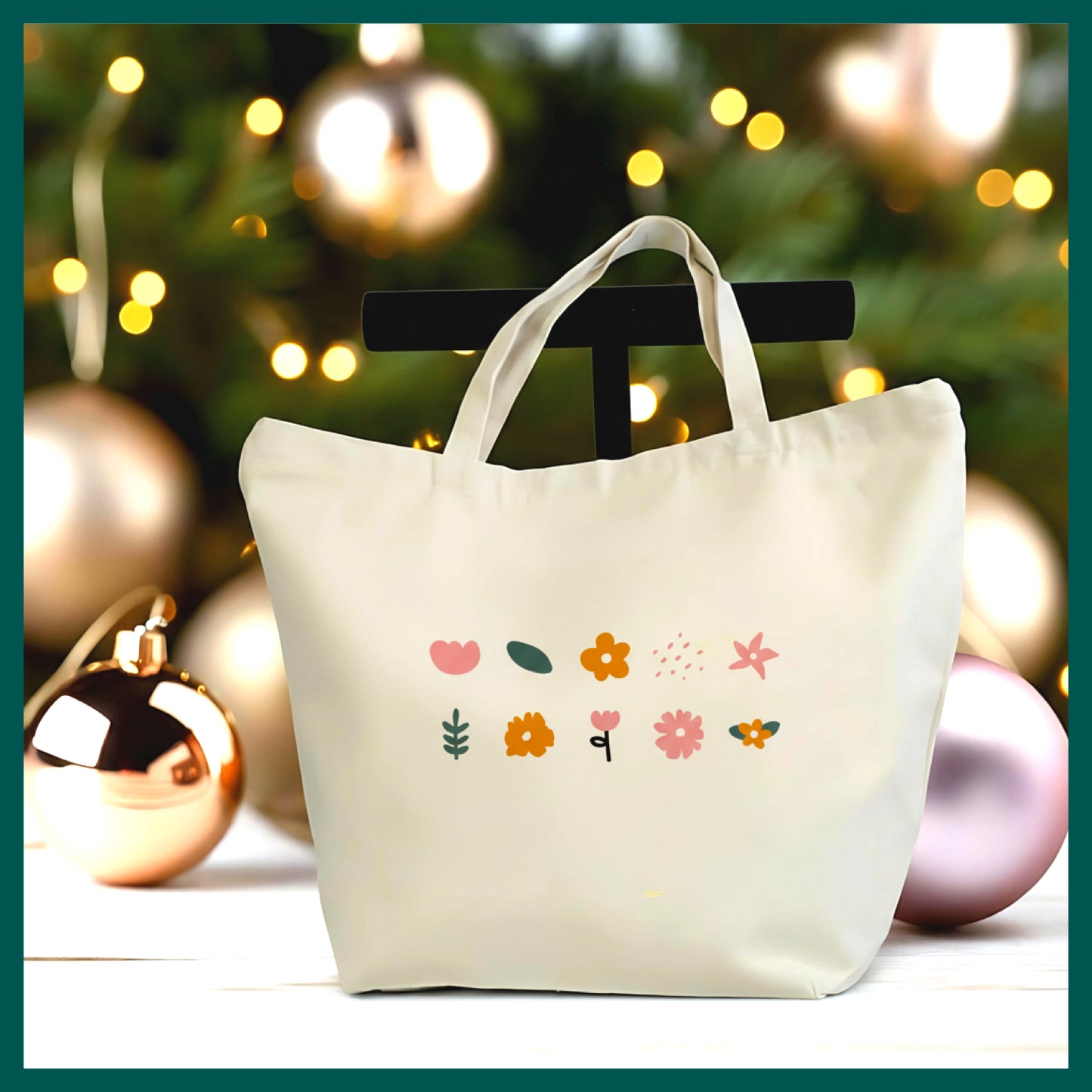 Minimalist Floral Icons Tote Bag – Cute Simple Flower Canvas Tote, Aesthetic Everyday Bag, Gift for Her