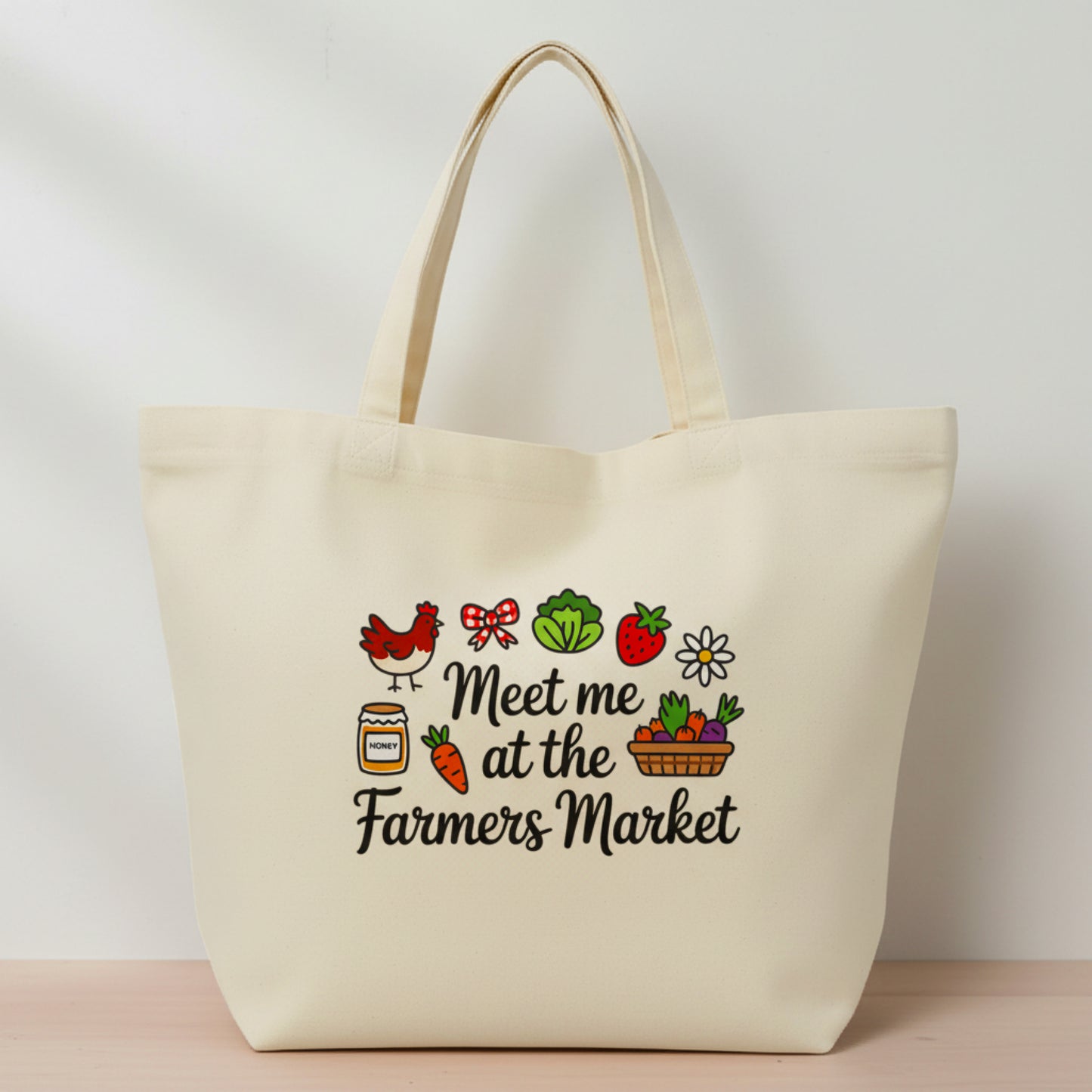 "Meet me at the farmer’s Market" Canvas Tote Bag – Rustic Market Shopper – Reusable Grocery Bag – Farm Fresh Style Tote (Copy)