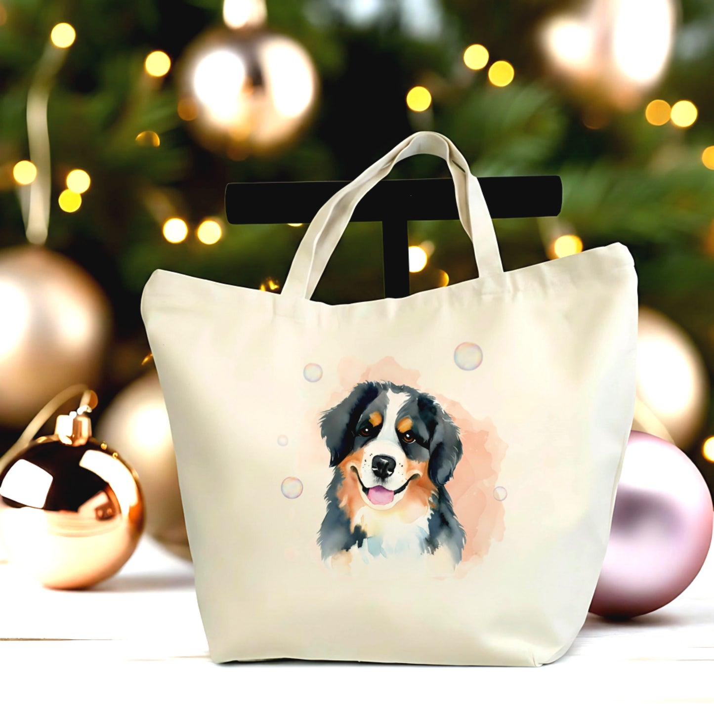 🐶 Watercolor Dog Tote Bag | Large Canvas Zipper Tote for Dog Lovers