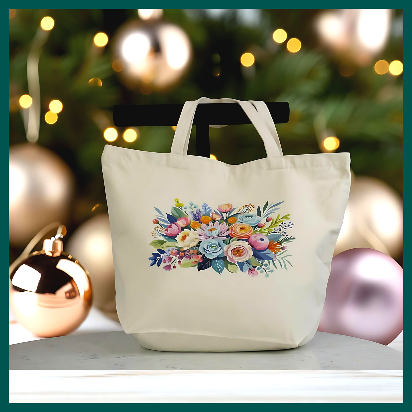 🌸 Pretty Flowers Canvas Tote Bag - Large Reusable Zipper Tote