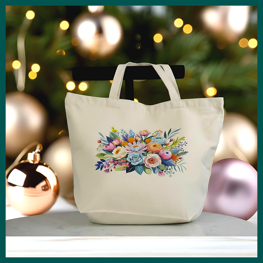 🌸 Pretty Flowers Canvas Tote Bag - Large Reusable Zipper Tote