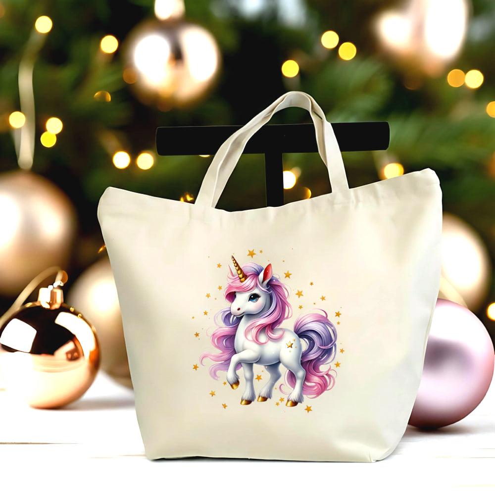 ✨🦄 Cute Kawaii Unicorn Canvas Tote Bag - Large Tote Bag with Zipper