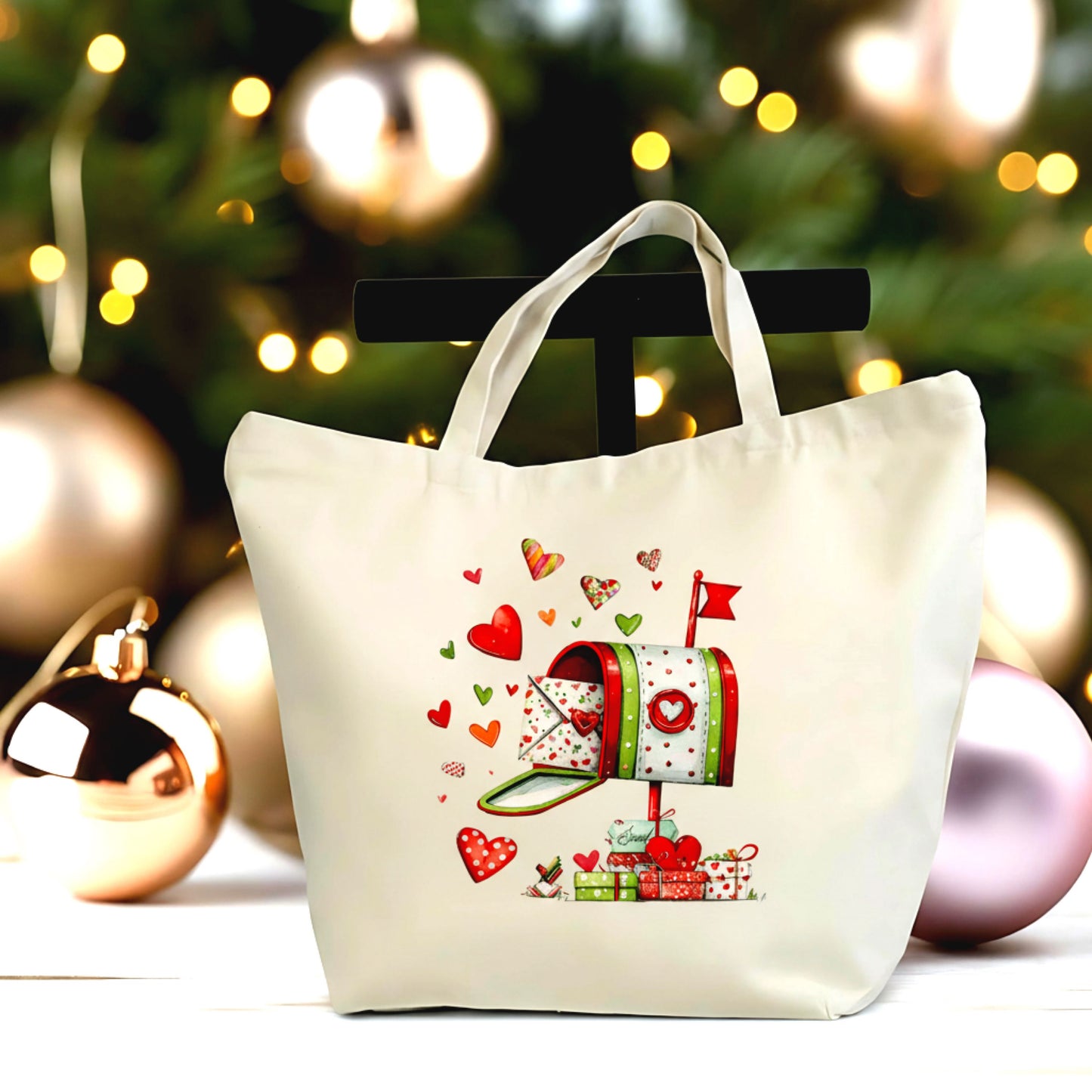 💌📬 Love Mailbox Canvas Tote Bag | Cute Valentine’s Day Gift Large Zipper Tote