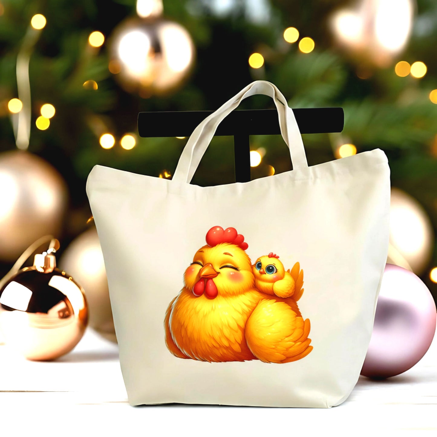 🐔💛 Chicken Mama & Chick Tote Bag – Cute Farm Mama Mother’s Day Gift | Mom Canvas Tote