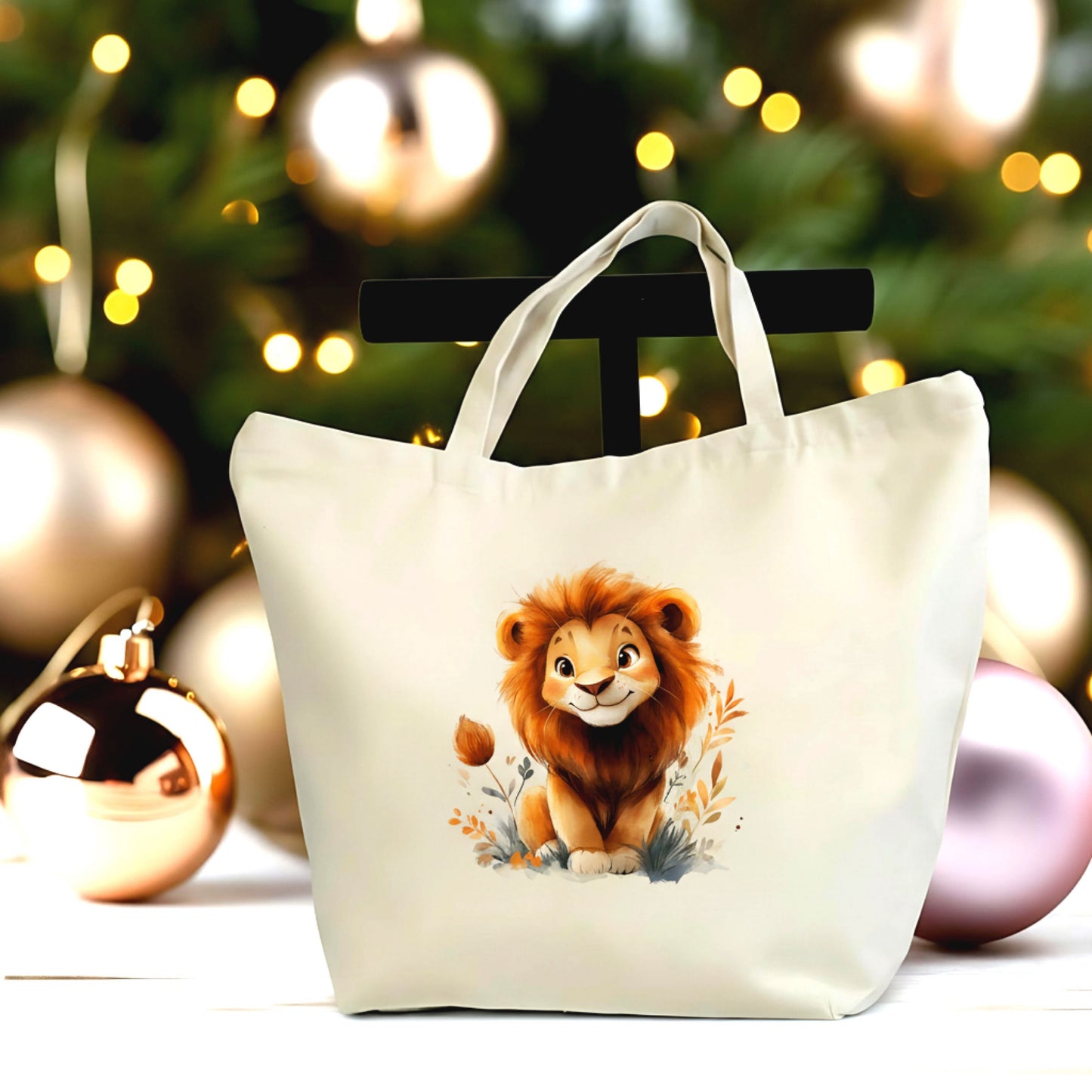 🦁 Adorable Baby Lion Tote Bag – Large Canvas Bag with Zipper