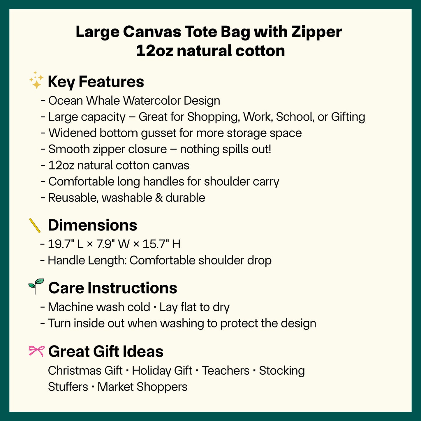 🌊 🐋 Watercolor Whale & Waves Tote Bag – Spacious Eco Canvas Bag