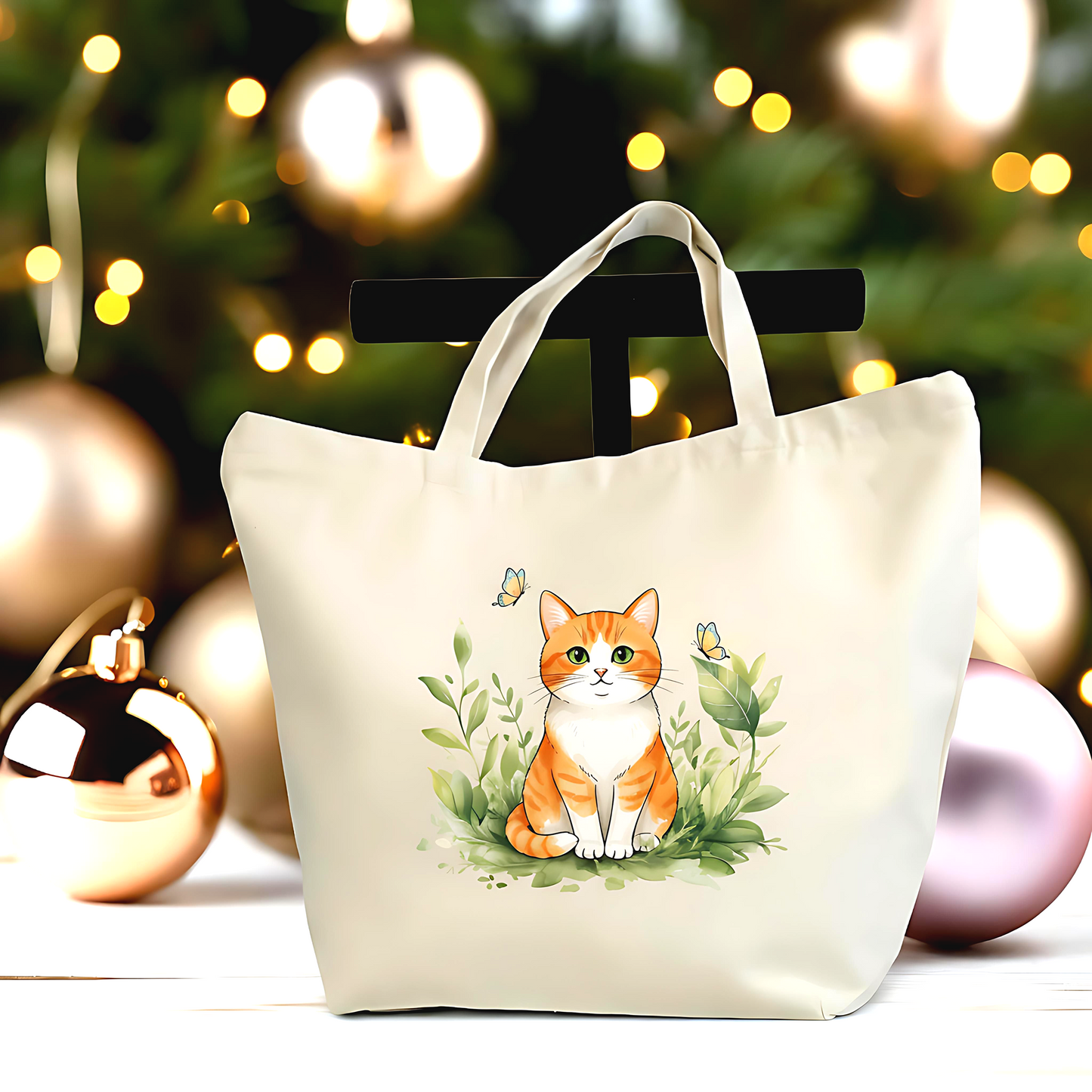 ✨🐱 Adorable Orange Cat Tote Bag – Large Reusable Zipper Tote
