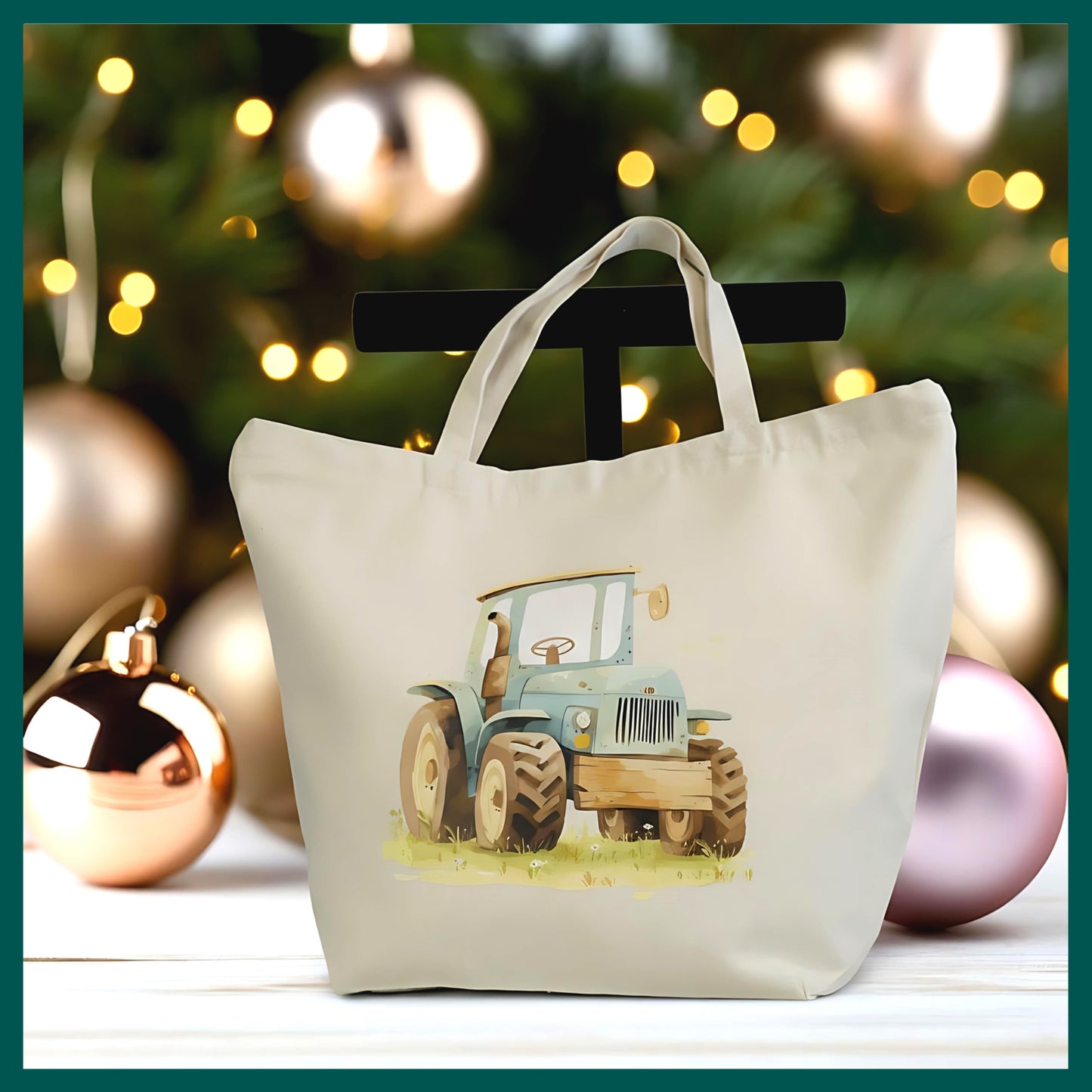 🚜 Tractor Canvas Tote Bag - Large Reusable Zipper Tote