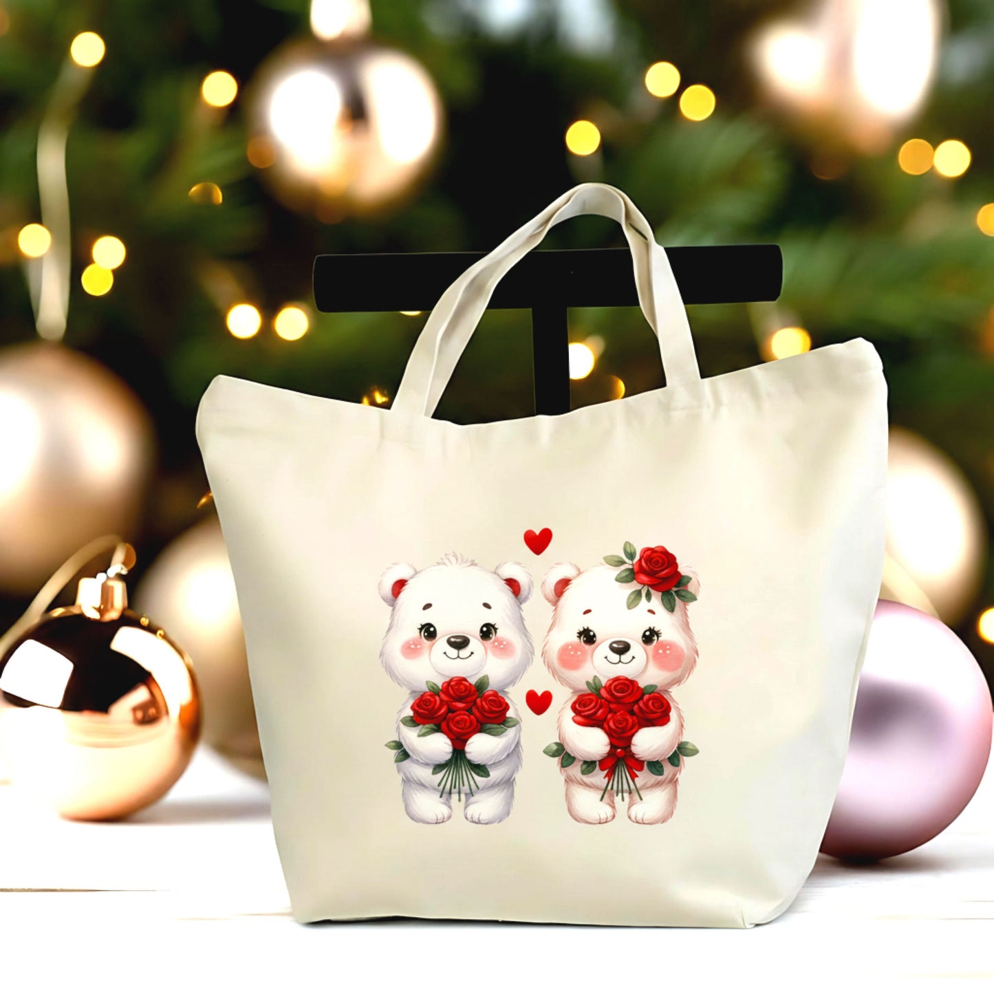 🧸💖 “Forever Beary Cute Tote Bag – Romantic Bear Couple Canvas Tote”