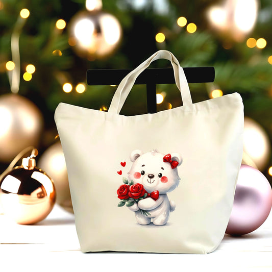 🧸 💕 “Love You Beary Much Tote Bag – Cute Bear Canvas Tote”