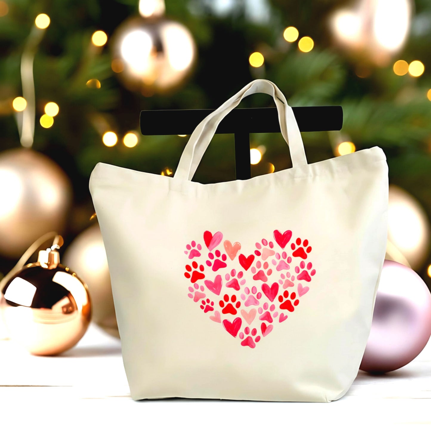❤️🐾 Paw Print Heart Canvas Tote Bag | Dog Lover Love Canvas Tote with Zipper
