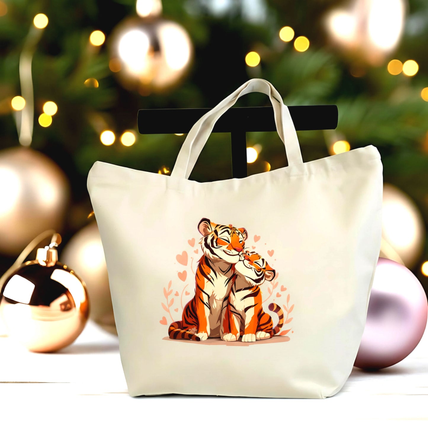 🐯❤️ Tiger Mom and Cub Tote Bag – Cute Mother’s Day Gift, Mama Tiger Illustration, Everyday Canvas Bag