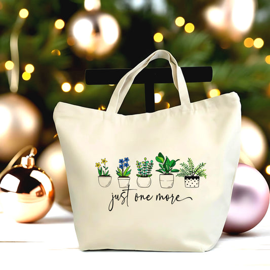 🌱💖 Plant Lover Large Tote Bag | Just One More Plant Canvas Tote