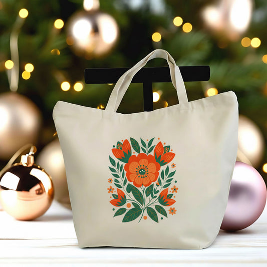 🌺🌿 Gorgeus Floral Canvas Tote Bag - Large Reusable Zipper Tote (Copy)