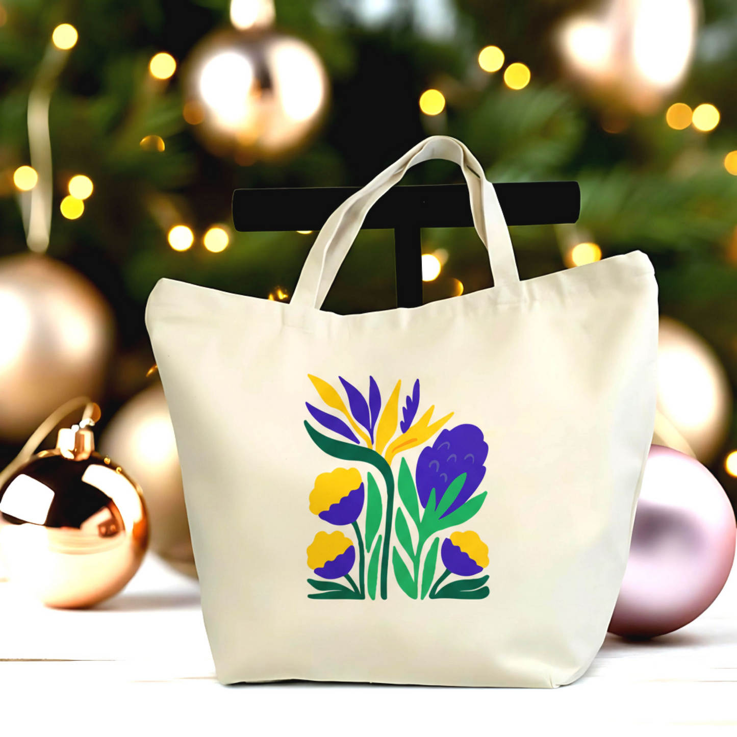 💐🌿 Lovely Boho Floral Tote Bag – Large Canvas Bag with Zipper