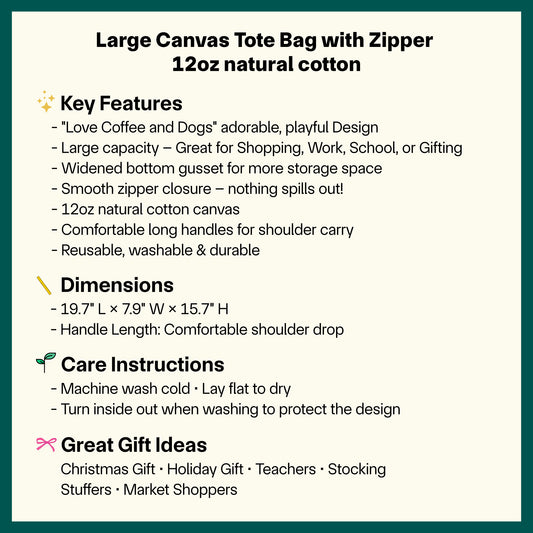 ☕🐶 "Love Coffee and Dogs" Canvas Tote Bag – Cute Coffee Lover & Dog Mom Gift