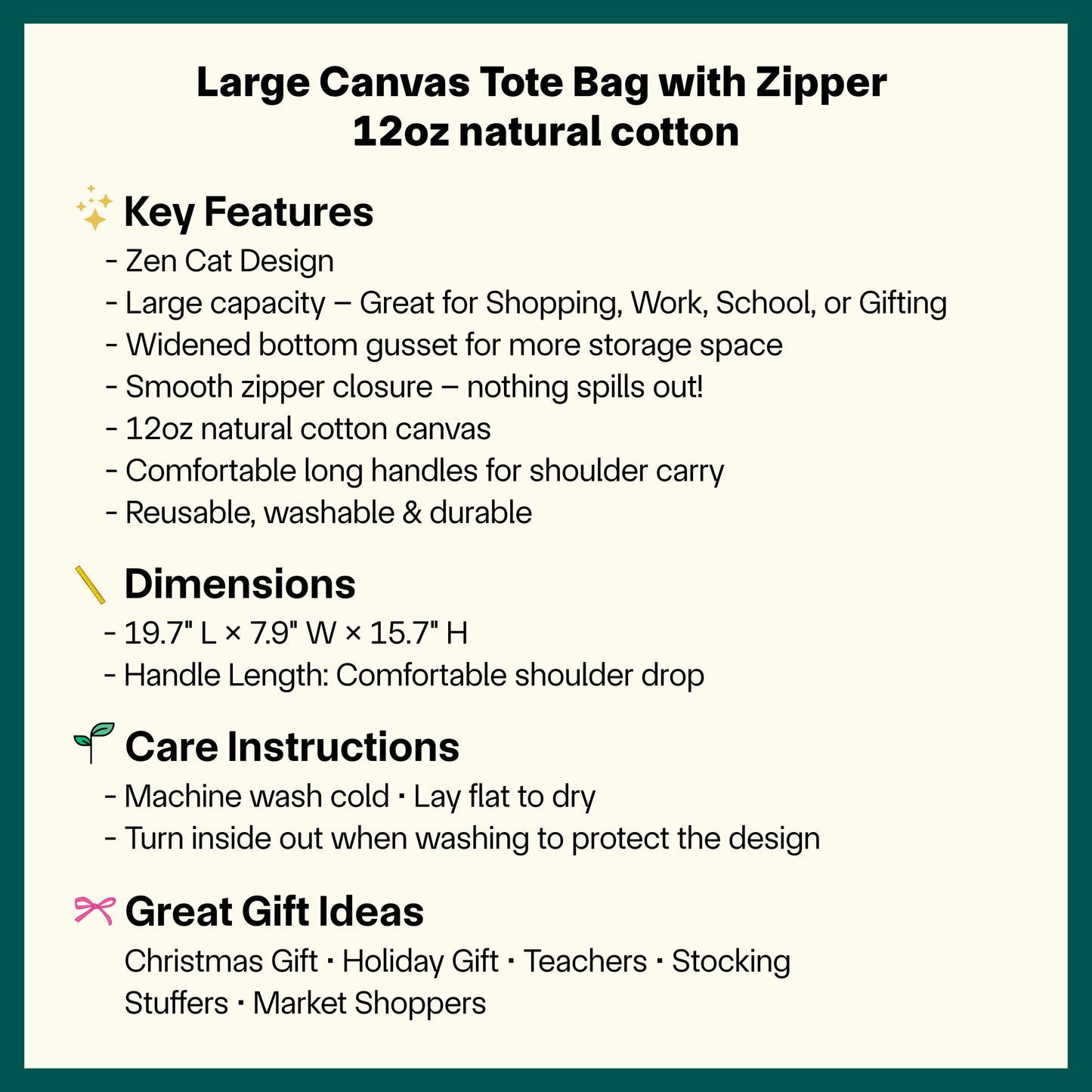 🧘💖 Zen Cat Large Tote Bag | Meditation Cat Canvas Tote