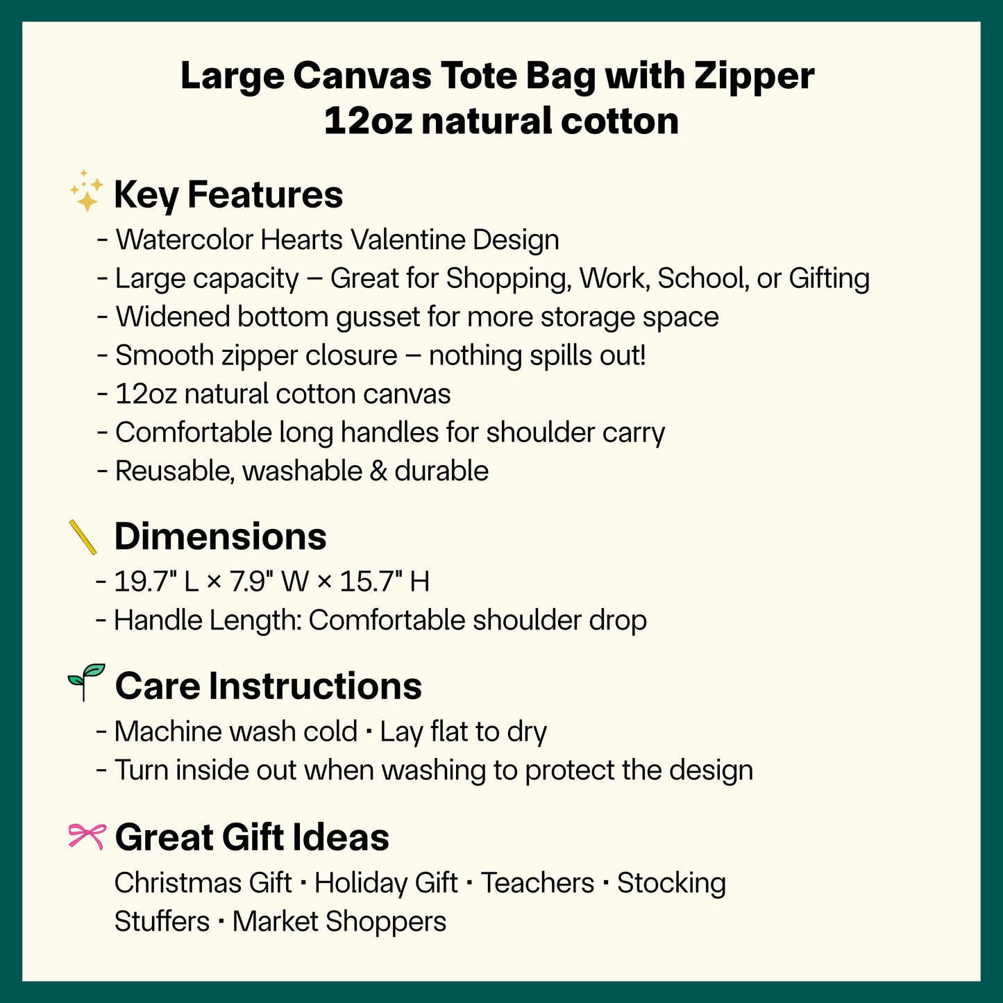 ❤️✨ Watercolor Heart Canvas Tote Bag | Romantic Valentine’s Day Large Zipper Tote