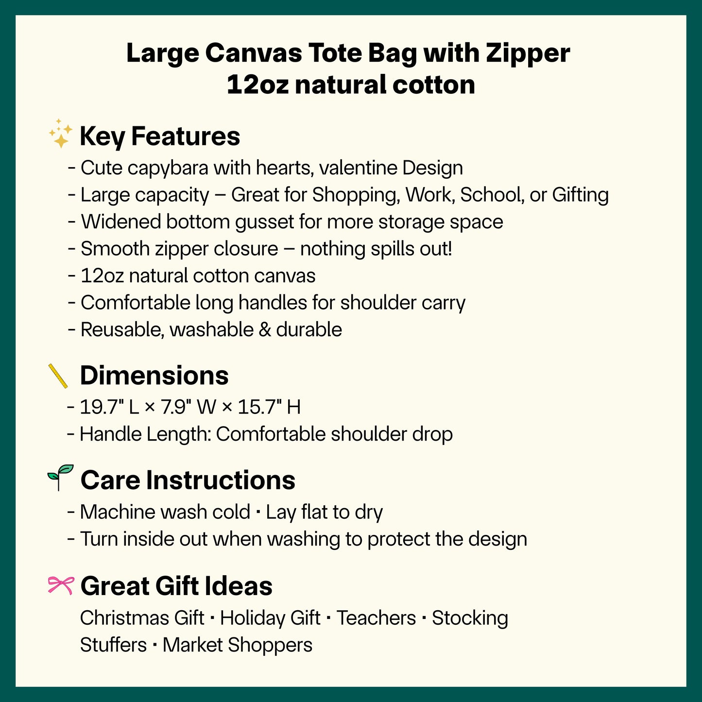 💖🐹 Cute Capybara Valentine Tote Bag | Adorable Love Animal Canvas Tote with Zipper