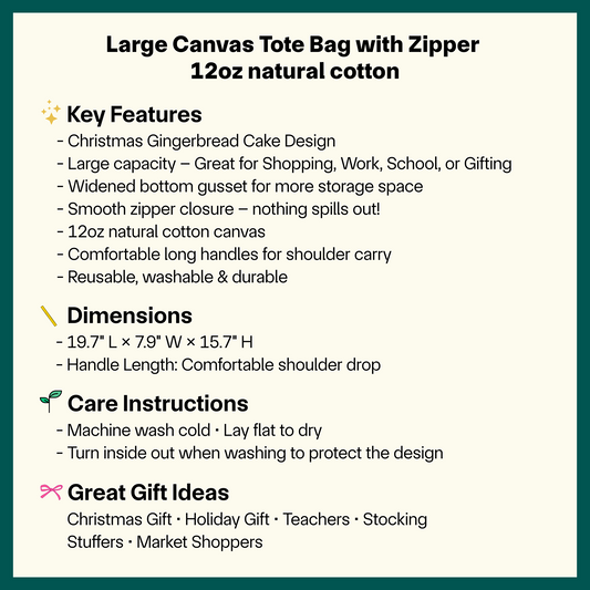 🎄🍰 Gingerbread Cake Christmas Tote Bag - Large Eco-Friendly Canvas Gift Bag