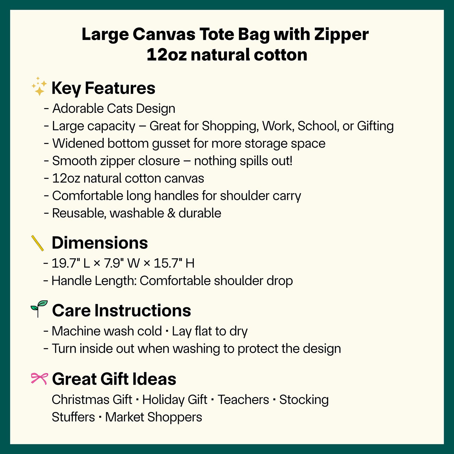 ✨🐱 Adorable Cats Tote Bag - Large Tote Bag with Zipper