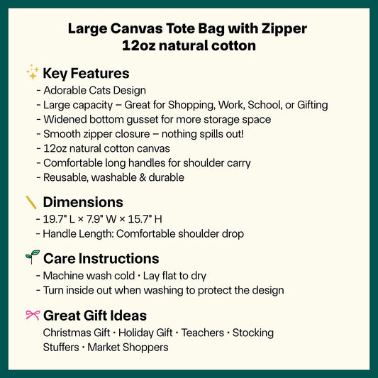 ✨🐱 Adorable Cats Tote Bag - Large Tote Bag with Zipper