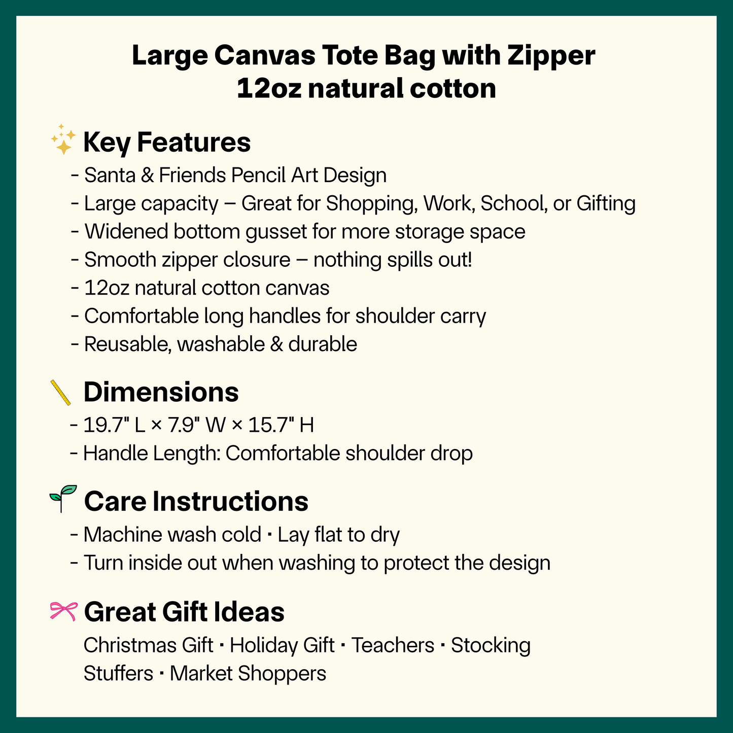 🎄🎁 Santa & Friends Pencil Art Tote – Adorable Christmas Characters on Canvas