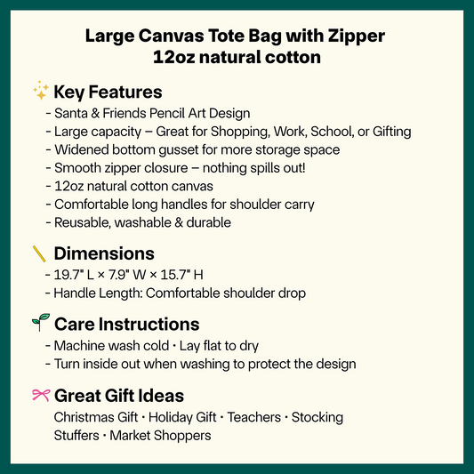 🎄🎁 Santa & Friends Pencil Art Tote – Adorable Christmas Characters on Canvas