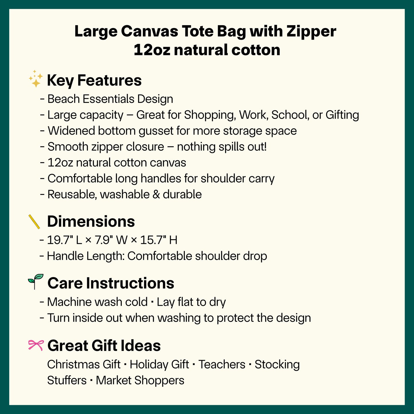 Beach Essentials Tote Bag – Summer Vacation Canvas Tote – Coastal Style Large Shopper – Travel & Pool Bag