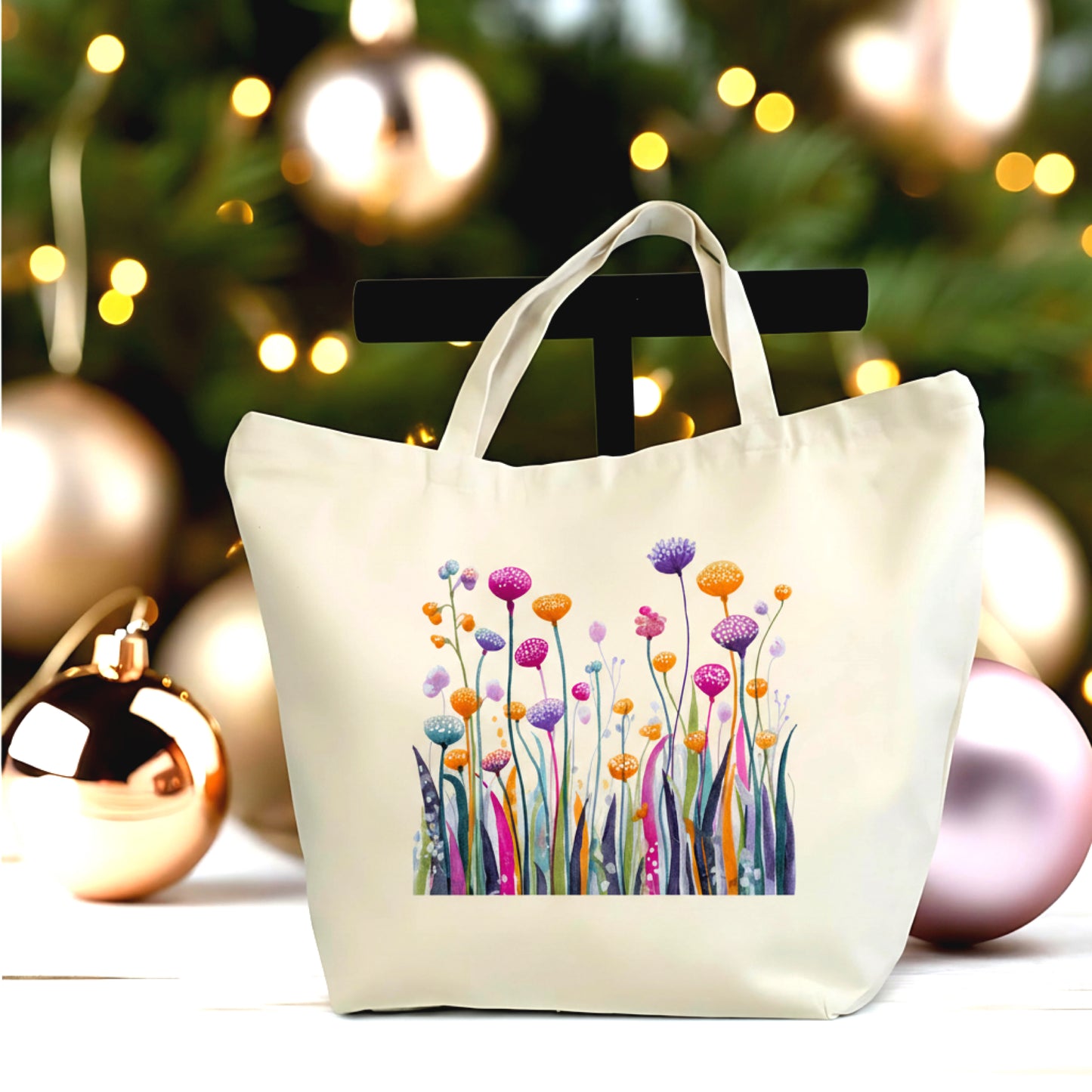 🌼🌸 Colorful Wildflower Canvas Tote Bag – Floral Art Large Tote | Nature Inspired Reusable Shopping Bag | Aesthetic Everyday Carry