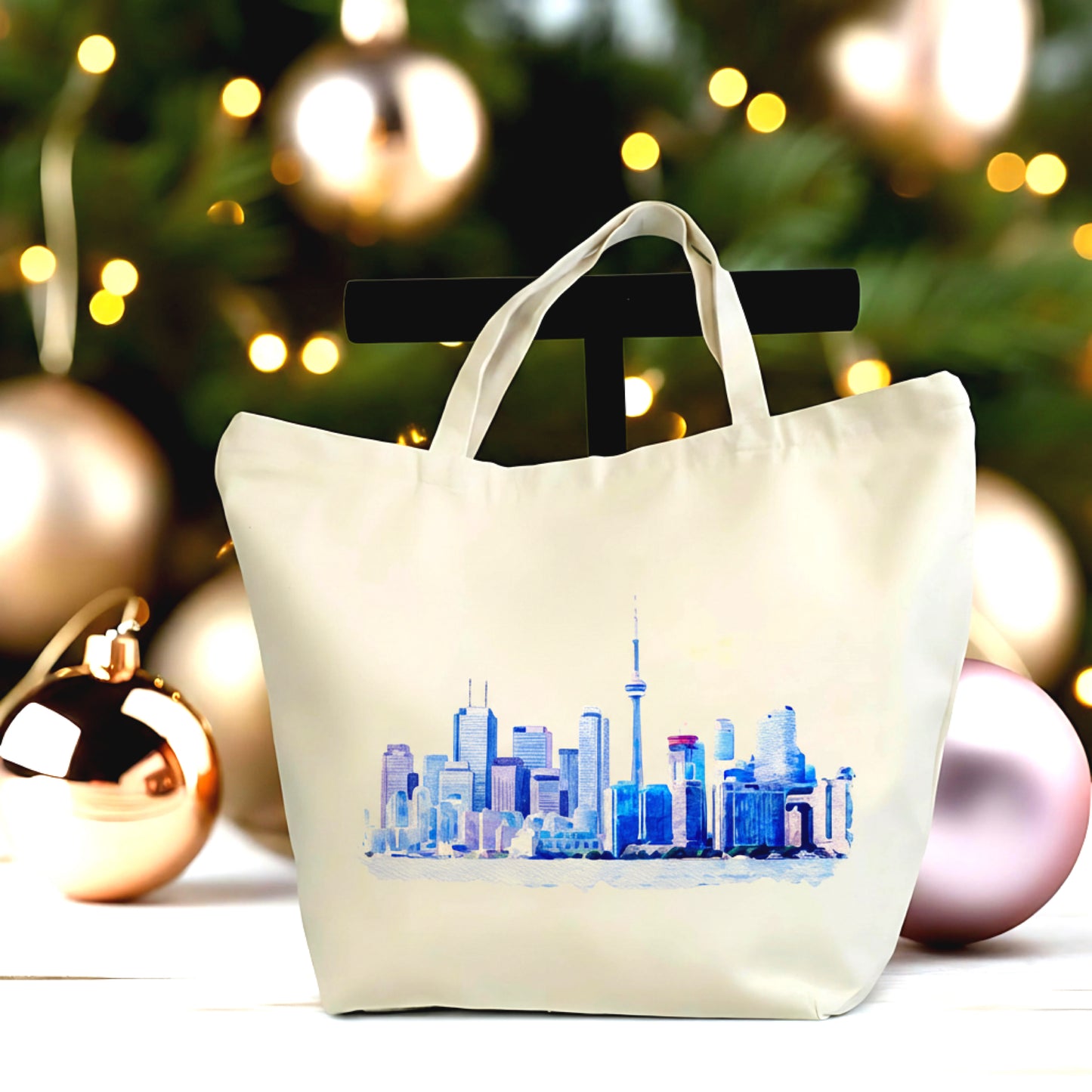 🇨🇦 Toronto Skyline Tote Bag – Watercolor Cityscape Canvas Bag – Canada Travel Souvenir – Large Everyday Tote