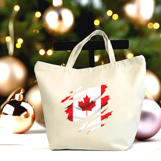 🇨🇦 Canadian Flag Tote Bag – Maple Leaf Canada Tote – Patriotic Canvas Bag – Large Everyday Shopper