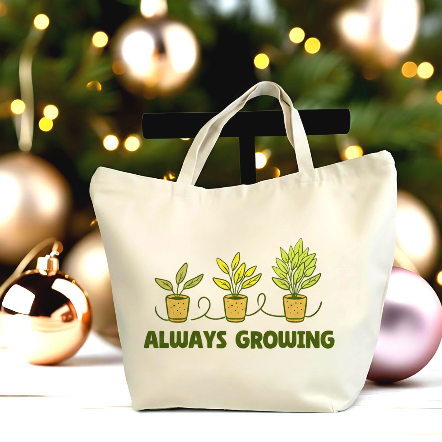 🌱🌿 Always Growing Botanical Tote Bag – Cute Plant Lover Canvas Tote | Eco Friendly Reusable Shopping Bag | Gift for Gardeners