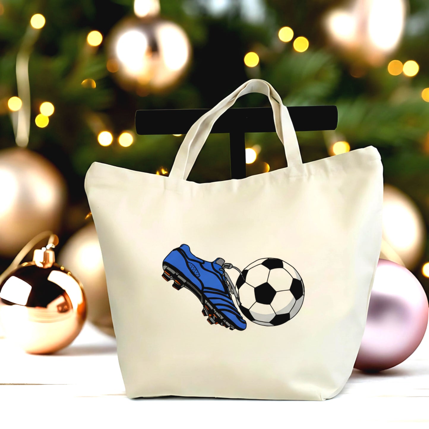 Soccer & Cleats Canvas Tote Bag – Football Cleats & Ball Art Large Shopper – Sports Lover Gift – Game Day To