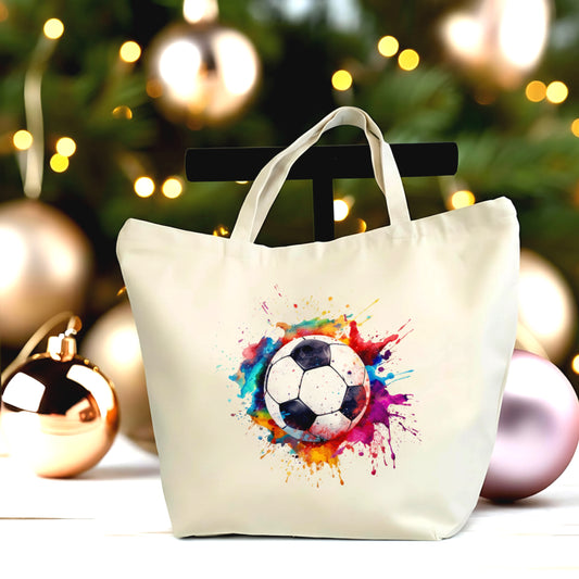 Football Canvas Tote Bag – Soccer Ball Splash Art Large Shopper – Sports Lover Gift – Everyday Carry Tote