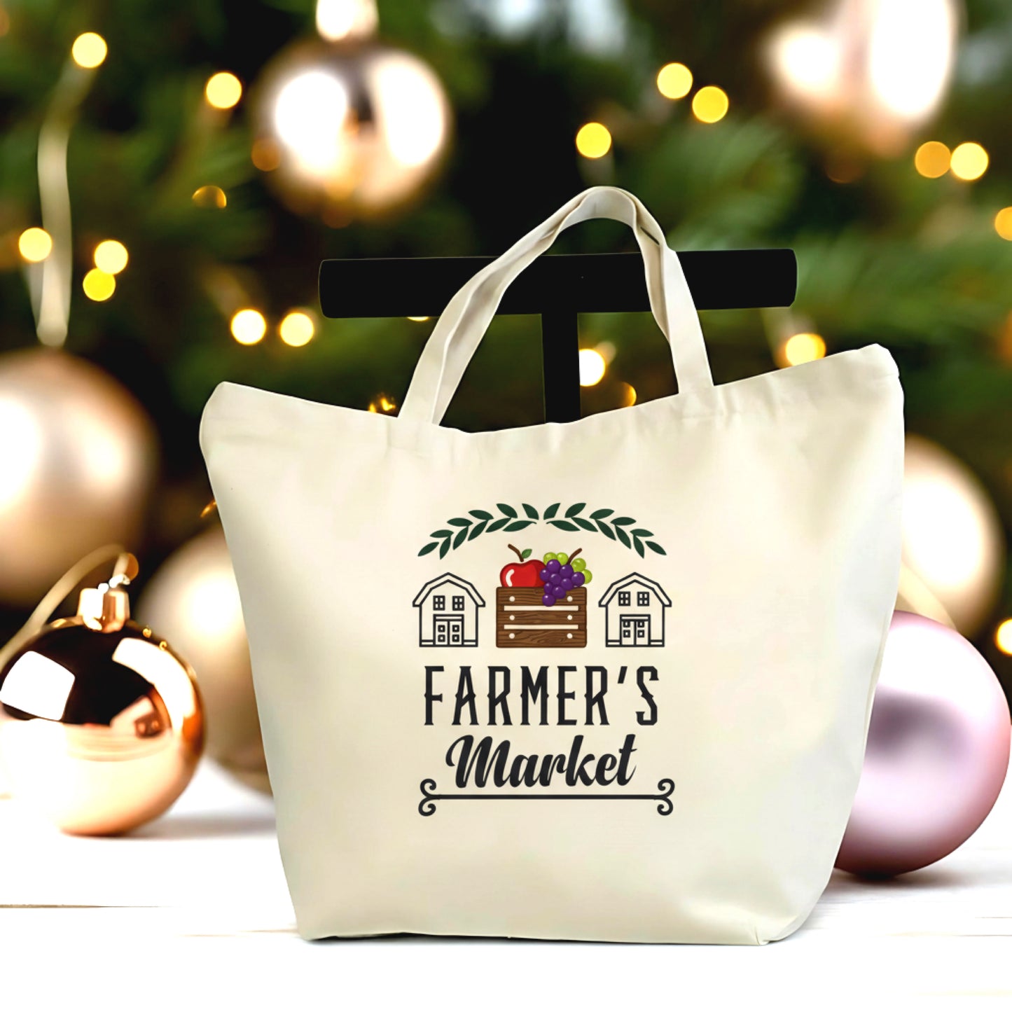 Farmer’s Market Canvas Tote Bag – Rustic Market Shopper – Reusable Grocery Bag – Farm Fresh Style Tote