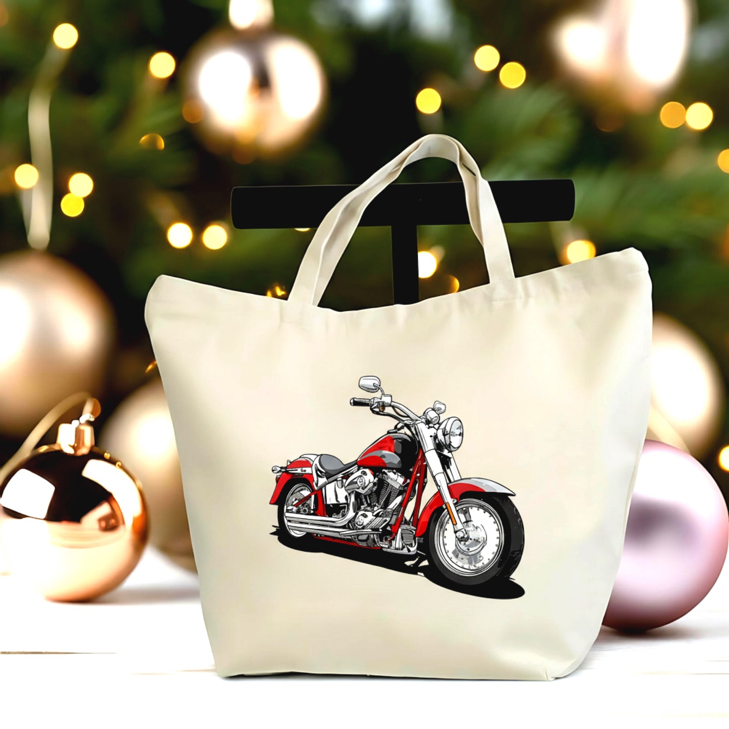 Motorcycle Canvas Tote Bag – Vintage Motorbike Art Large Shopper – Biker Gift – Everyday Carry Tote