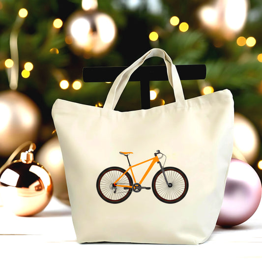 Bicycle Canvas Tote Bag – Minimal Bike Art Large Shopper – Cycling Lover Gift – Everyday Tote