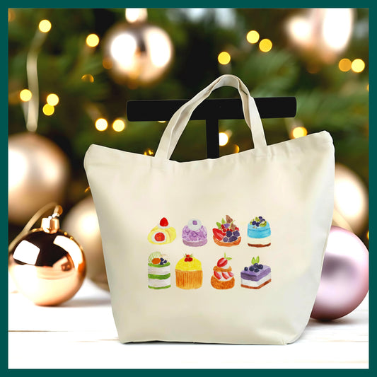 Cute Colorful Cakes Canvas Tote, Dessert Canvas Bag, Bakery Lover Gift, Sweet Treats Aesthetic Bag