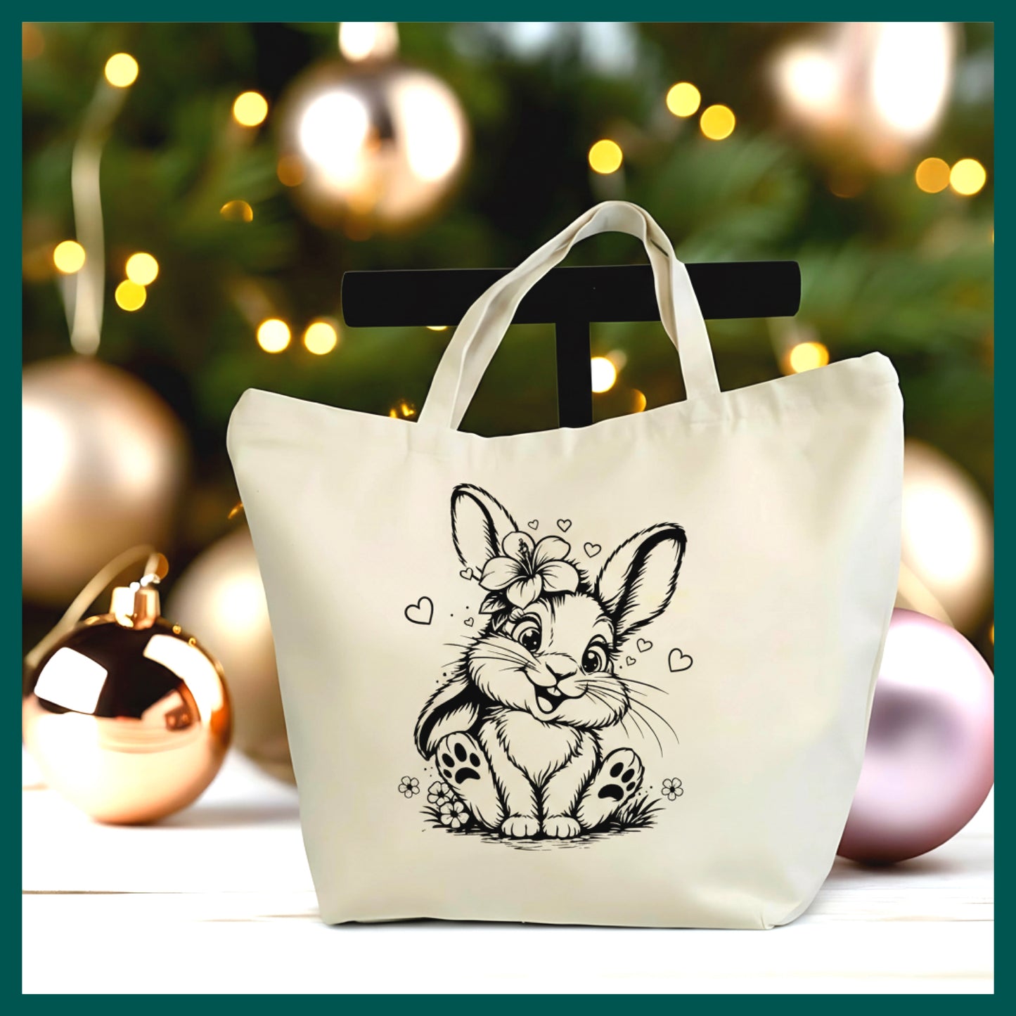 🐰💕 Adorable Rabbit Canvas Tote - Cute Bunny Tote Bag, Animal Lover Gift, Minimal Line Art Bunny Bag